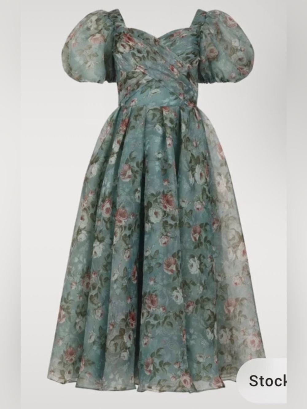 JessaKae Green Floral Puff-Sleeve Maxi Dress